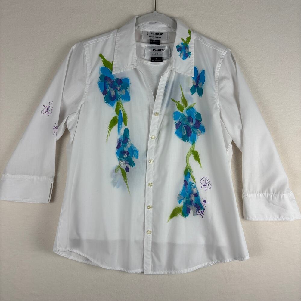 j. Painter Hand Painted Hawaiian Floral Button Up Blouse w/ Matching Tank Small